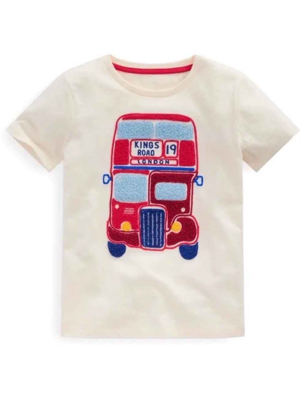 Mini Boden Cream Tee with Red London Bus Appliqué